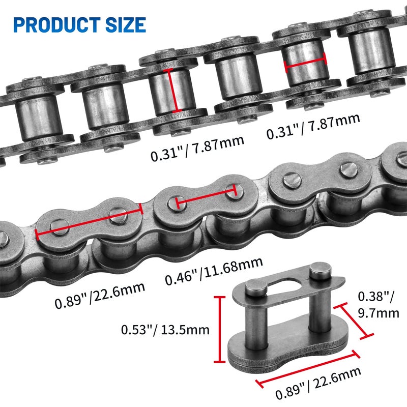 Belleone #40 Roller Chain - 10 Feet #40 Chain with 5 Connecting Links for Go Karts, Mini Bikes, Scooters, Motorcycles, Bycicles, ATV, MTV, Dirt Bike and Other Industrial Machinery - 240 Links - Image 4